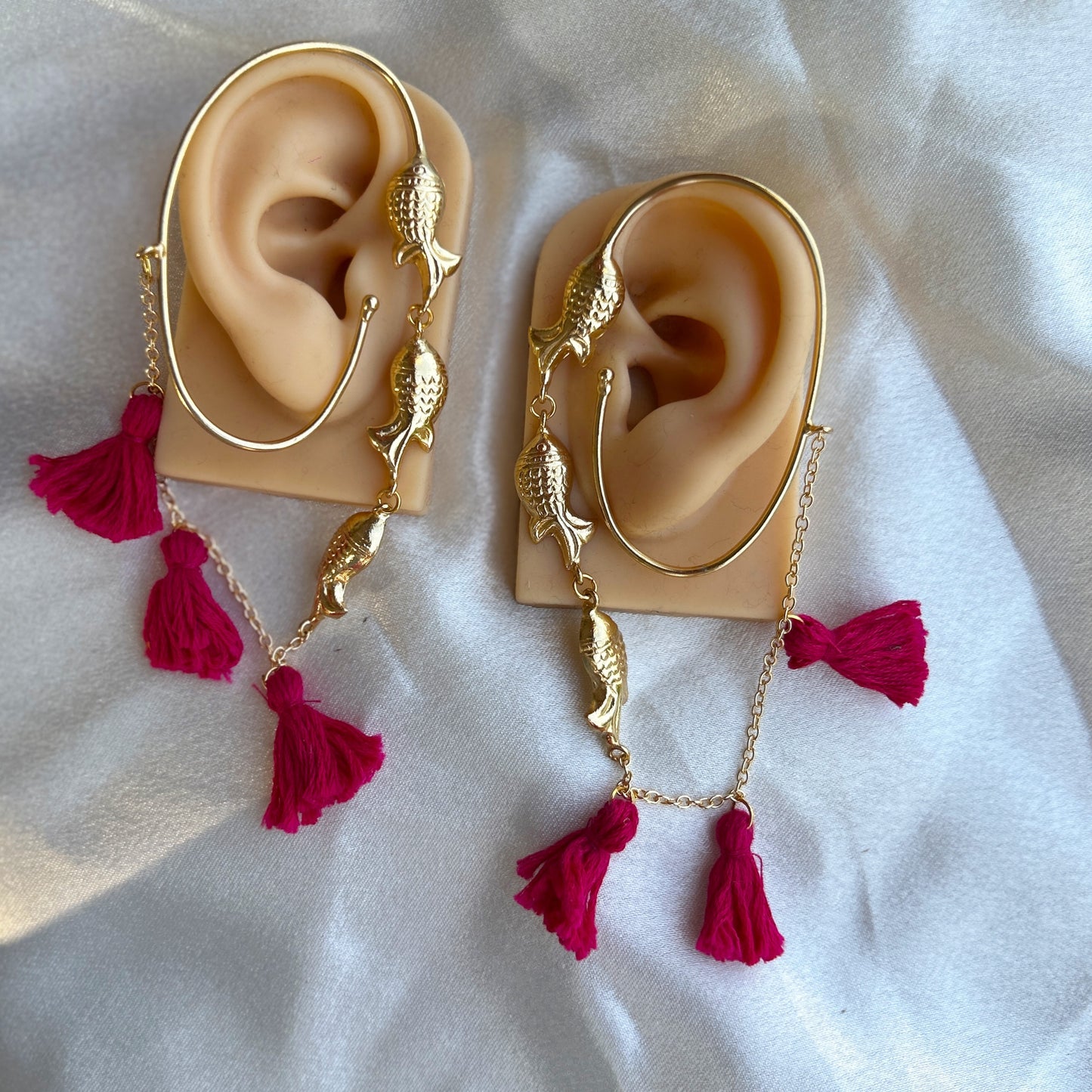 Ear hug Pink tassles earrings