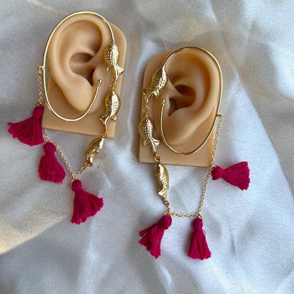 Ear hug Pink tassles earrings