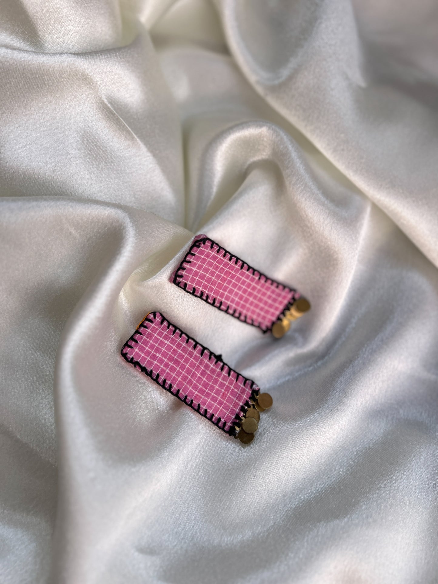 Pink checks rectangle Earrings