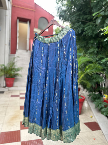 Royal blue with a hint of green old saree skirt