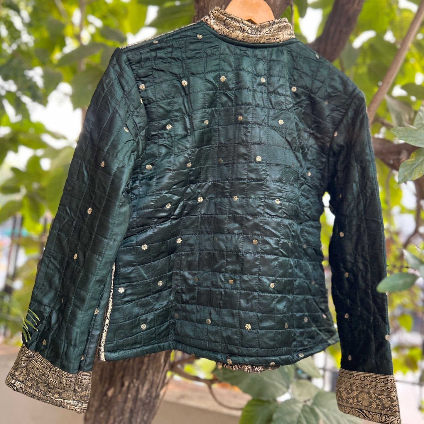 Antique gold green winter old saree jacket