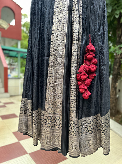 Classic black and antique gold saree skirt