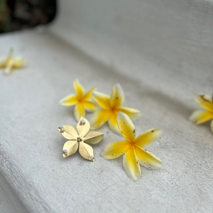 Flower brass hair pin - Blue