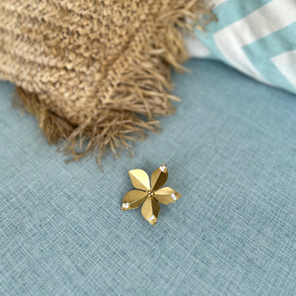 Flower brass hair pin - Blue