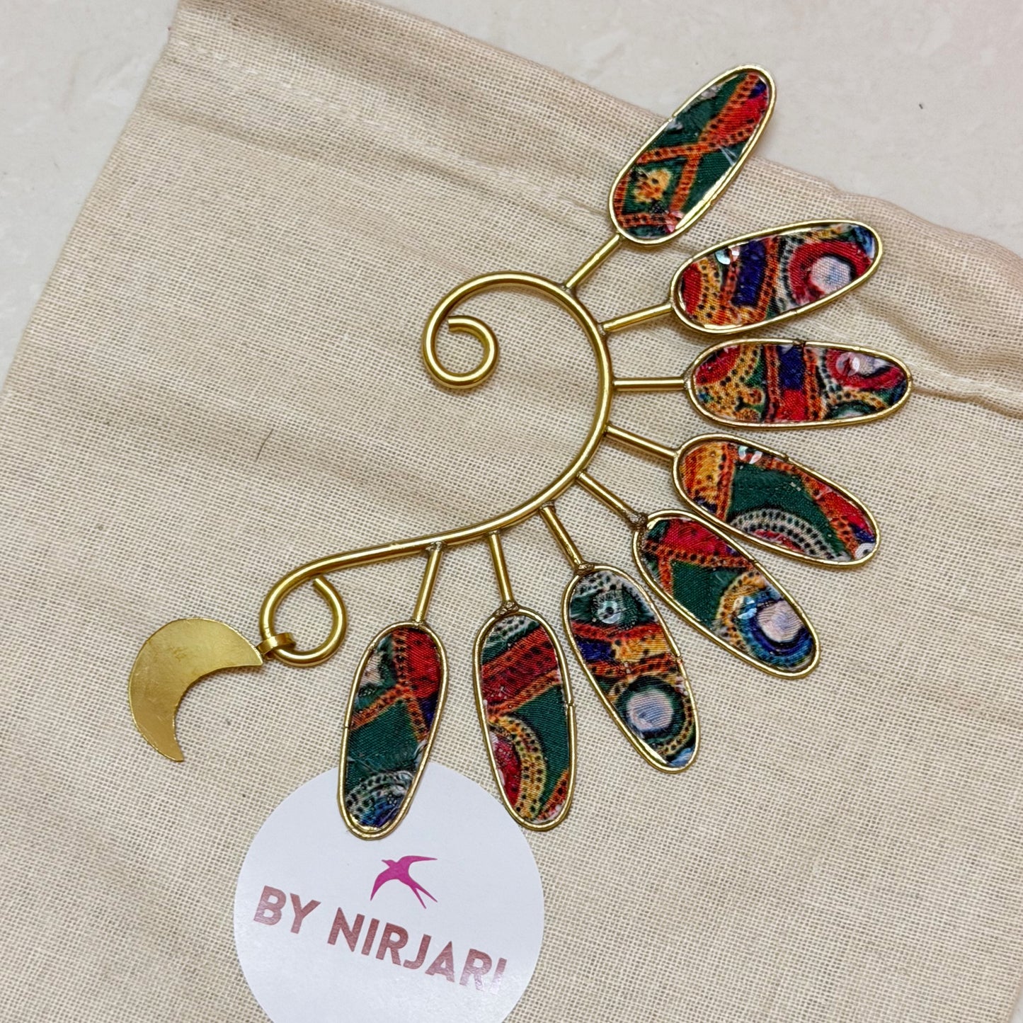 MACAW - multi color & brass gold earcuff