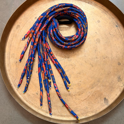 Blue floral Hair strings 21 inch with rubber band