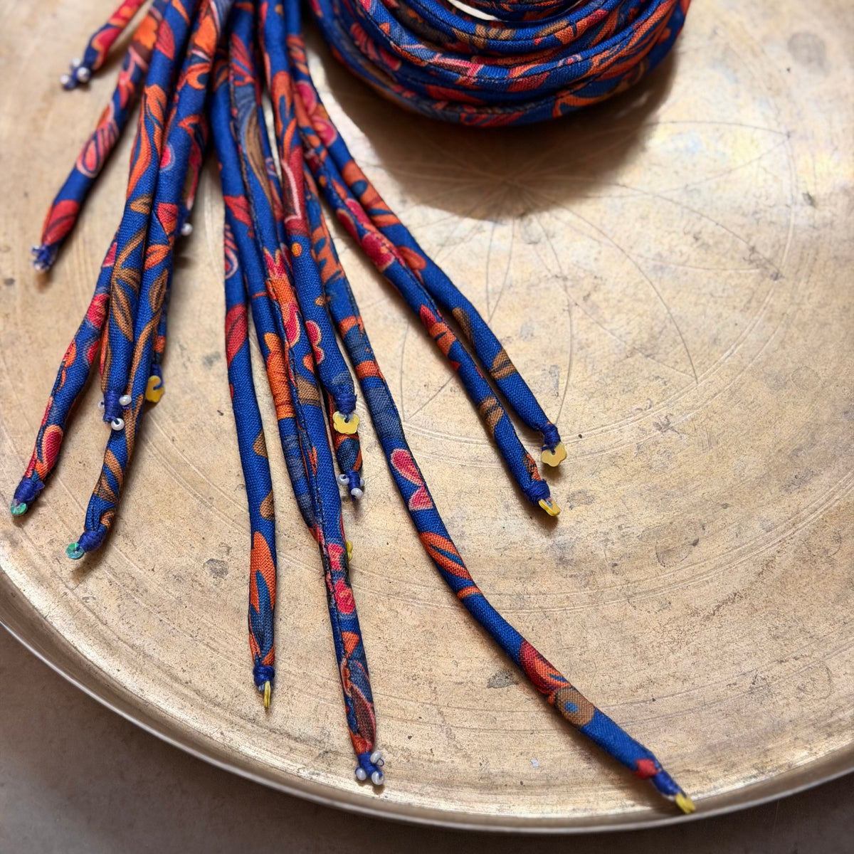 Blue floral Hair strings 21 inch with rubber band